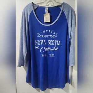 Nautical Tradition Nova Scotia Canada Blue Raglan Sleeve Top